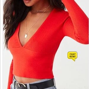 Forever 21 Red Ribbed V-Neck Sweater